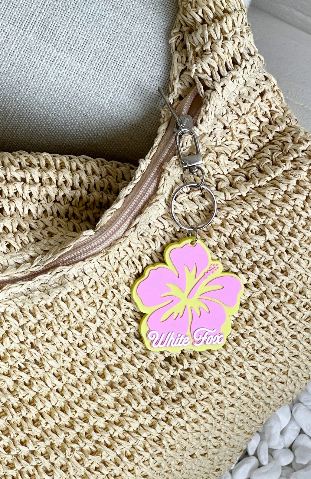 Meet Me On Vacation Keychain Yellow/Pink sold by White Fox Boutique
