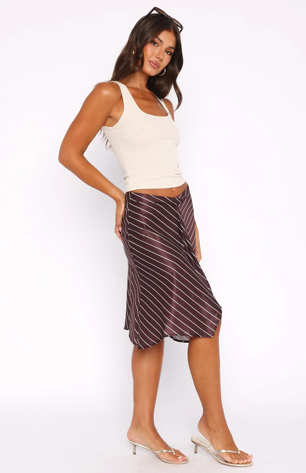 Heartfelt Midi Skirt Chocolate Stripe sold by White Fox Boutique product image thumbnail 3