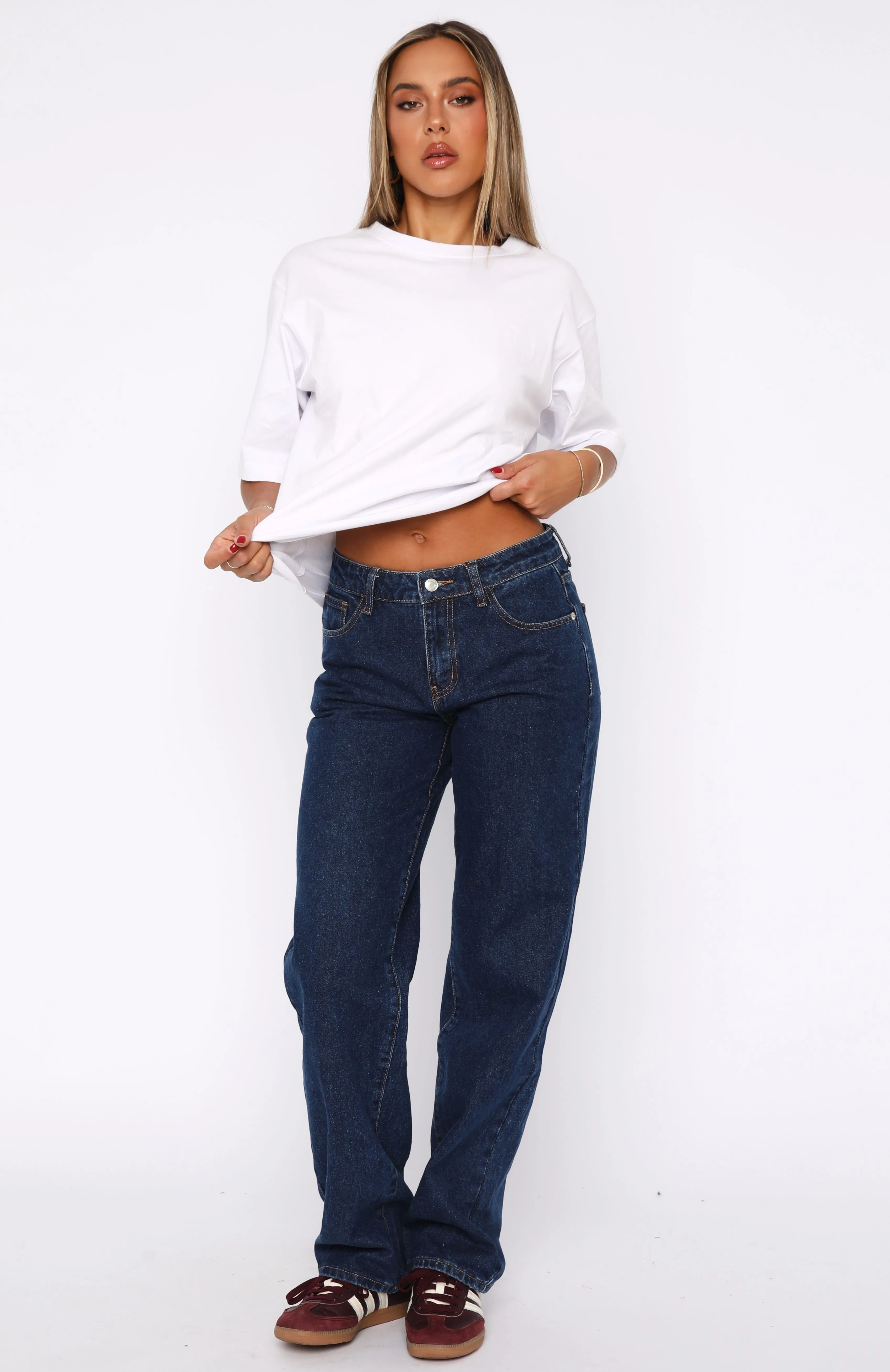 Zara Mid Rise Straight Leg Jeans Dark Blue sold by White Fox Boutique product image thumbnail 2