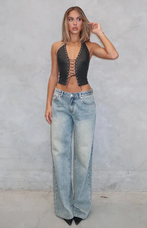 Maeve Low Rise Wide Leg Jeans Sand sold by White Fox Boutique