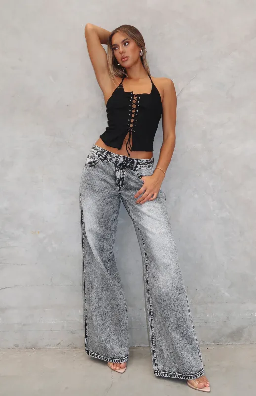 Maeve Low Rise Wide Leg Jeans Grey Acid sold by White Fox Boutique