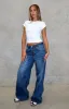 Maeve Low Rise Wide Leg Jeans Washed Dark Blue sold by White Fox Boutique