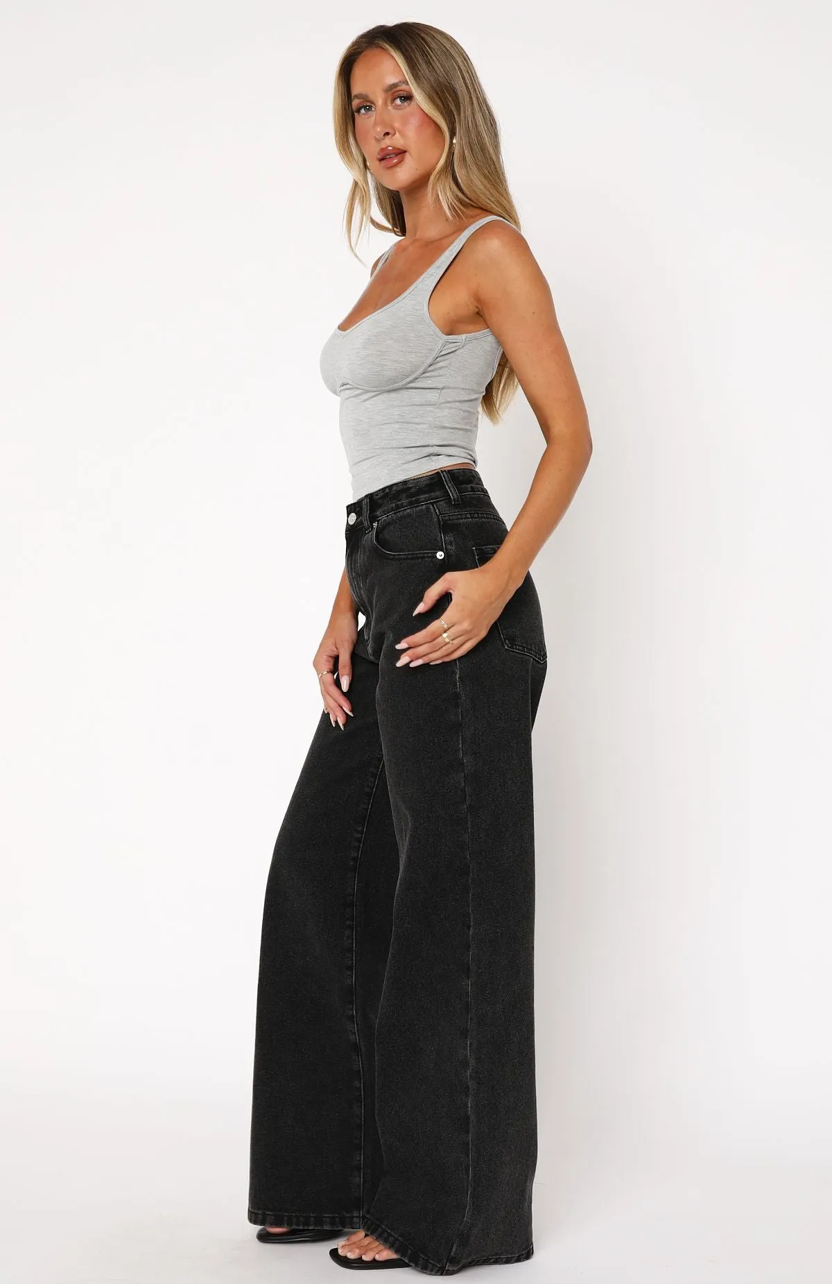 Lola High Rise Wide Leg Jeans Black Acid sold by White Fox Boutique product image thumbnail 3