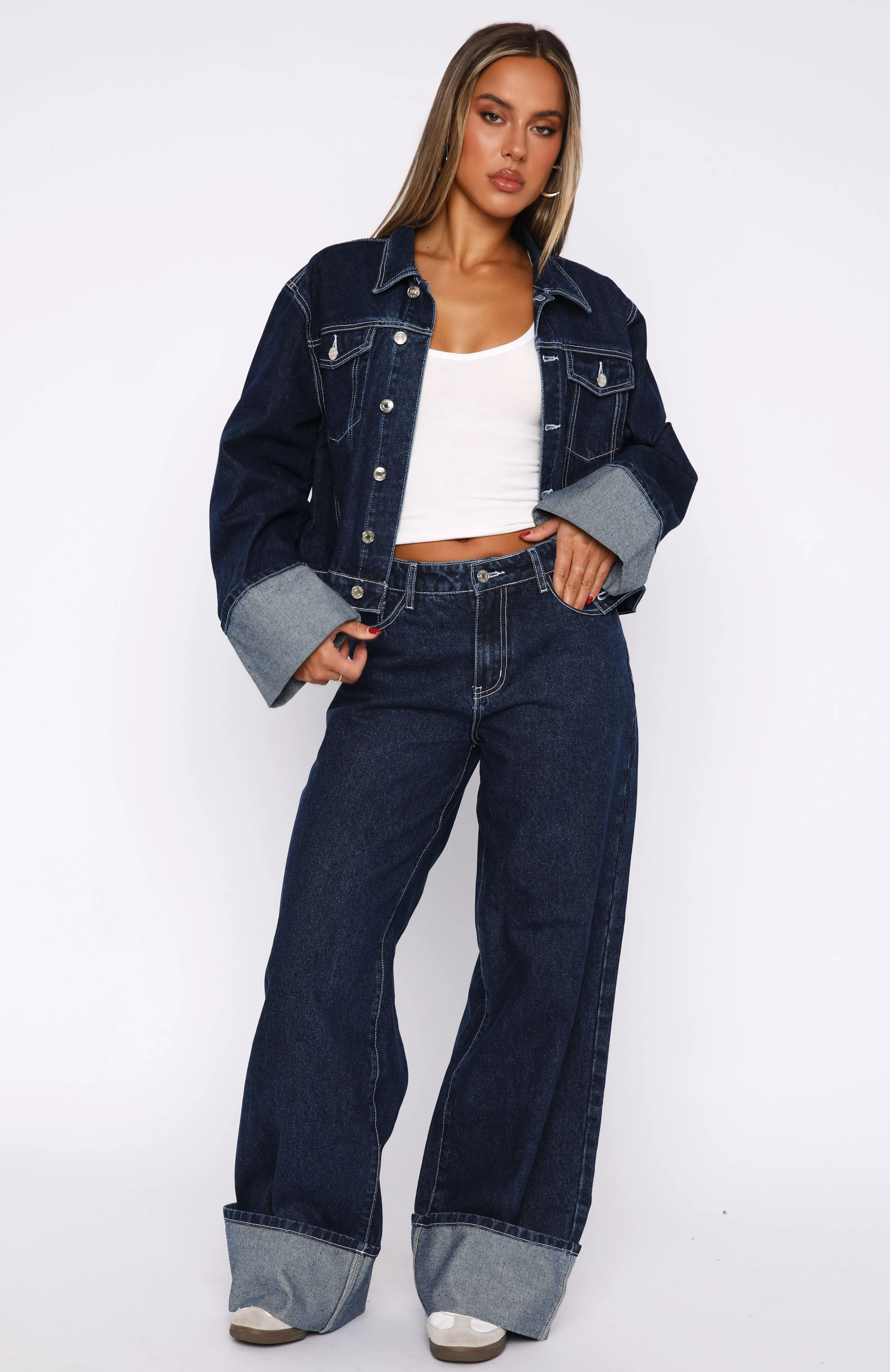 Charlotte Mid Rise Wide Leg Jeans Dark Indigo sold by White Fox Boutique product image thumbnail 5