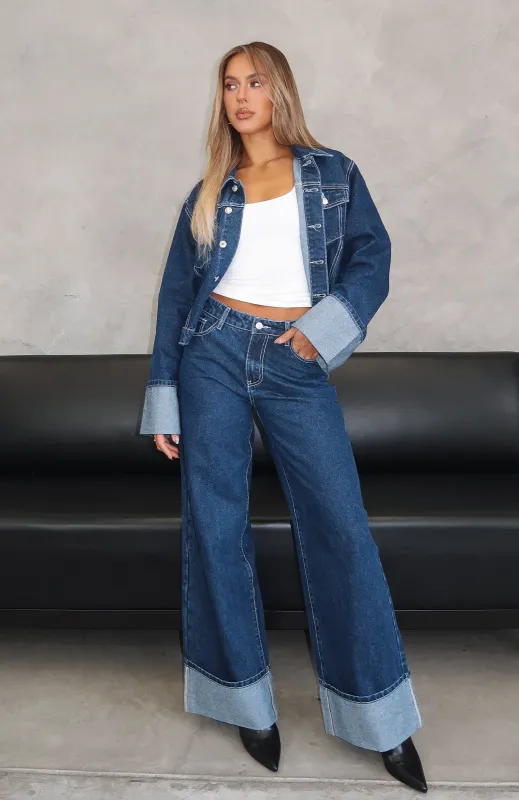 Charlotte Mid Rise Wide Leg Jeans Dark Indigo sold by White Fox Boutique