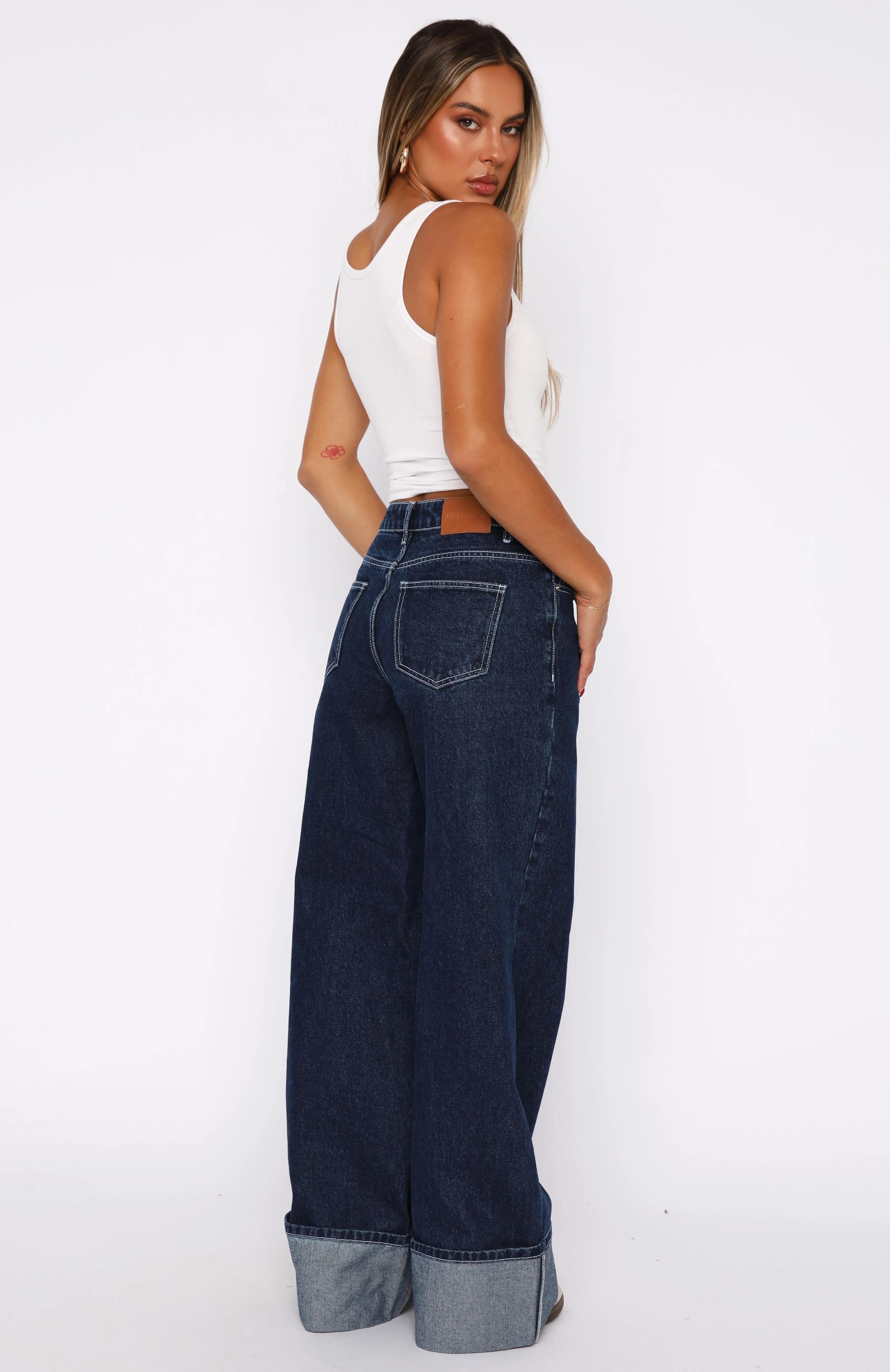 Charlotte Mid Rise Wide Leg Jeans Dark Indigo sold by White Fox Boutique product image thumbnail 4