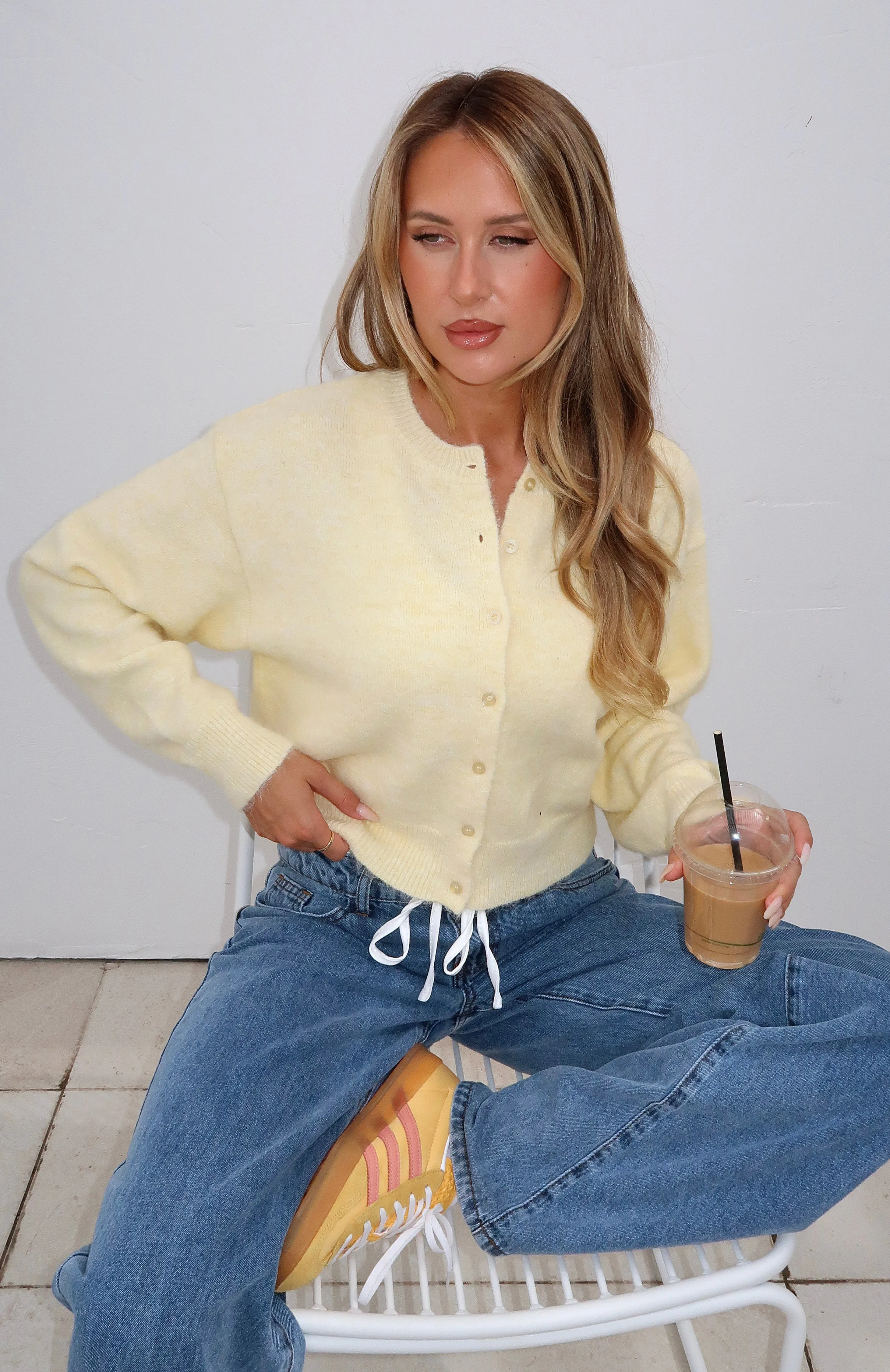 Warm Whispers Knit Cardigan Lemon sold by White Fox Boutique