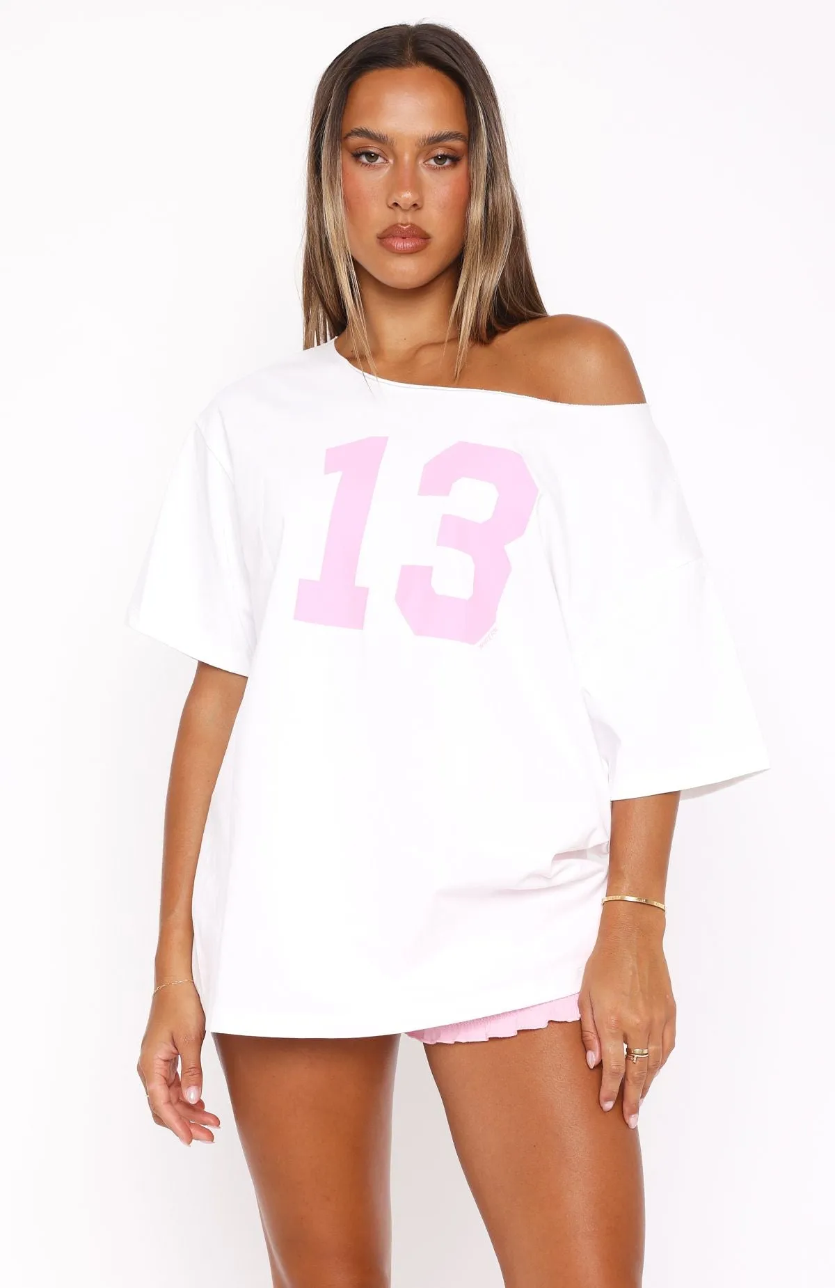 Trial Run Off Shoulder Oversized Tee White sold by White Fox Boutique product image thumbnail 2