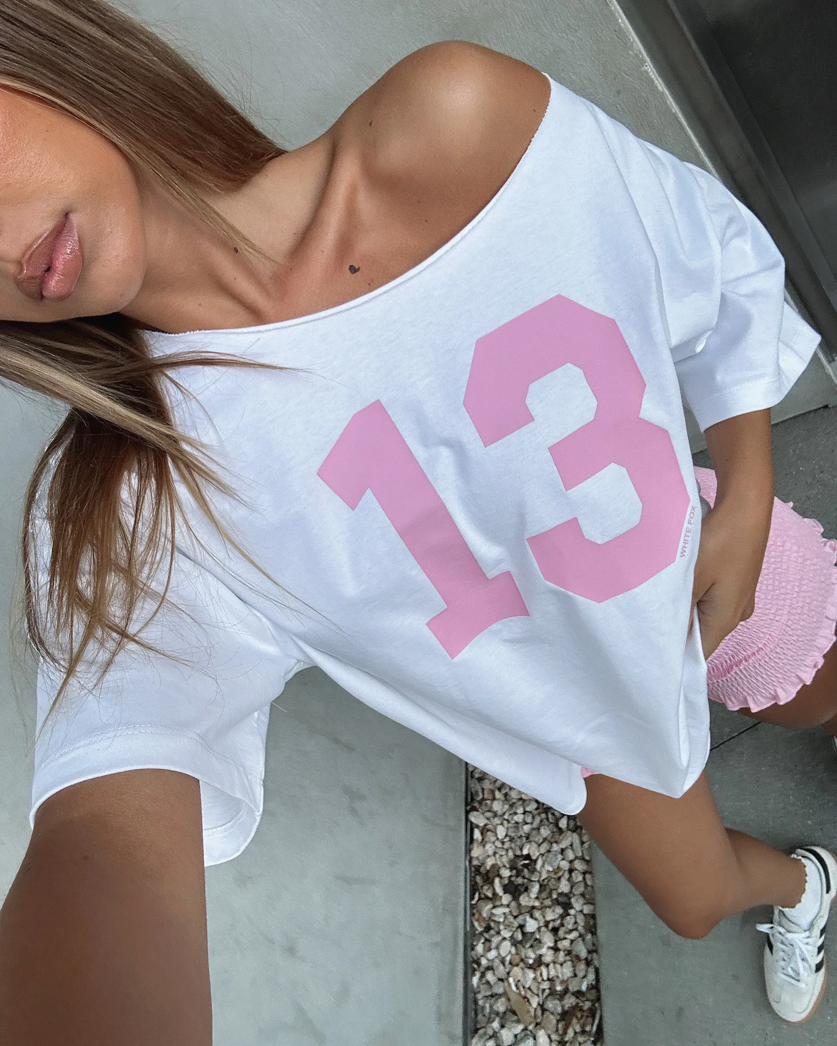 Trial Run Off Shoulder Oversized Tee White sold by White Fox Boutique