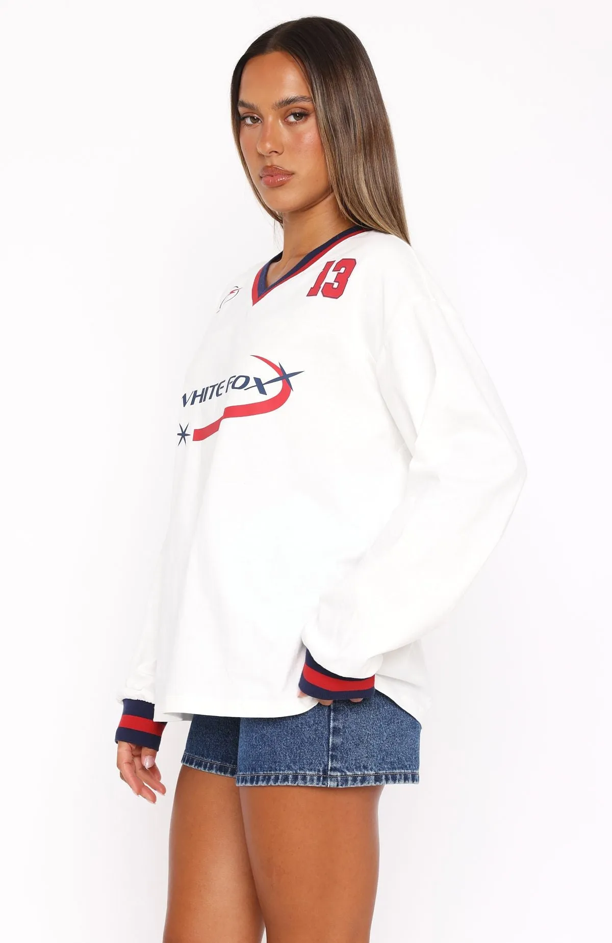 Let's Just Be Friends Long Sleeve Oversized Jersey White sold by White Fox Boutique product image thumbnail 3