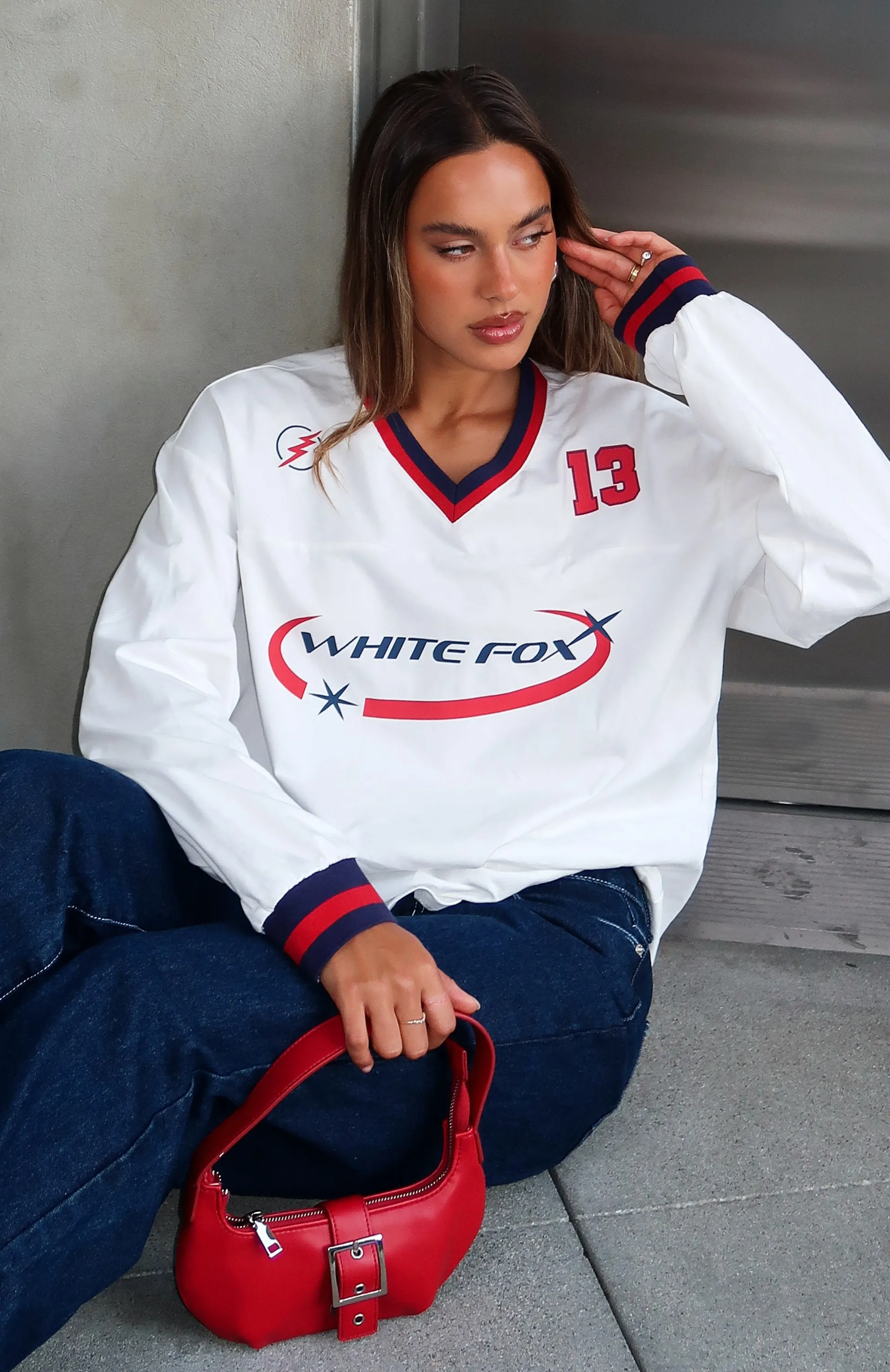 Let's Just Be Friends Long Sleeve Oversized Jersey White sold by White Fox Boutique product image thumbnail 5
