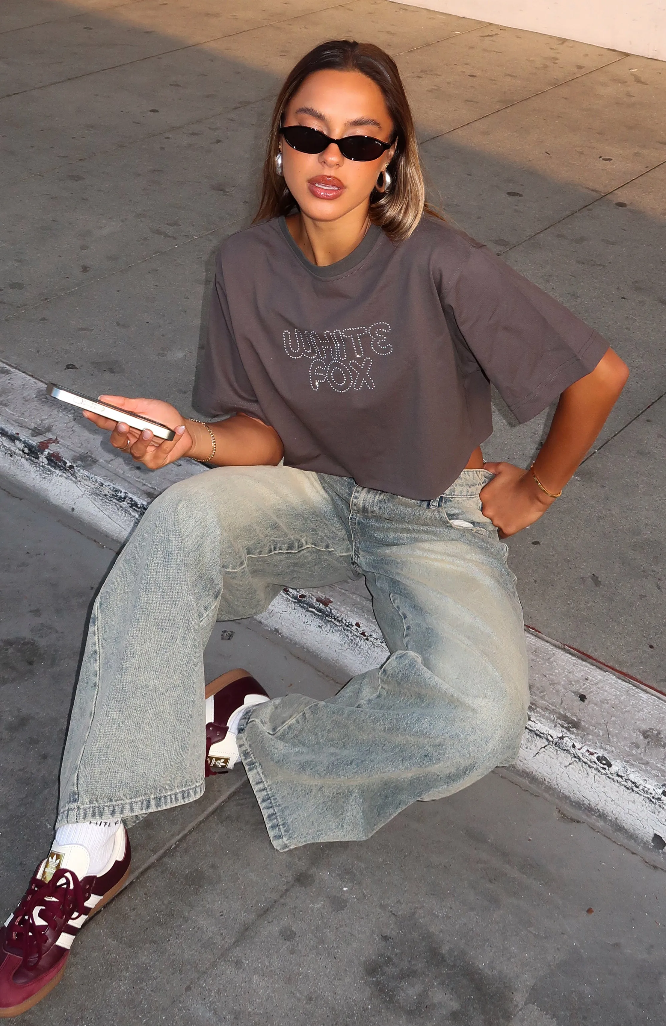 Driven By Desire Oversized Cropped Tee Charcoal sold by White Fox Boutique product image thumbnail 5