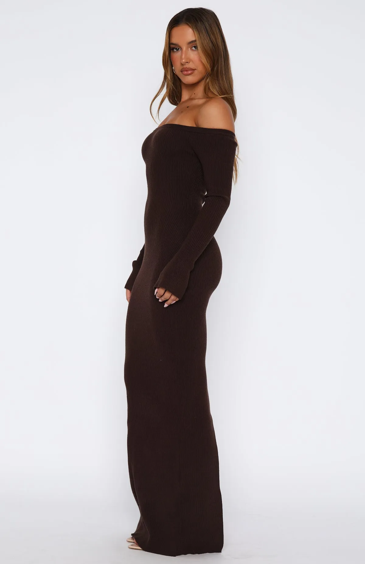 Star Studded Long Sleeve Knit Maxi Dress Chocolate sold by White Fox Boutique product image thumbnail 3