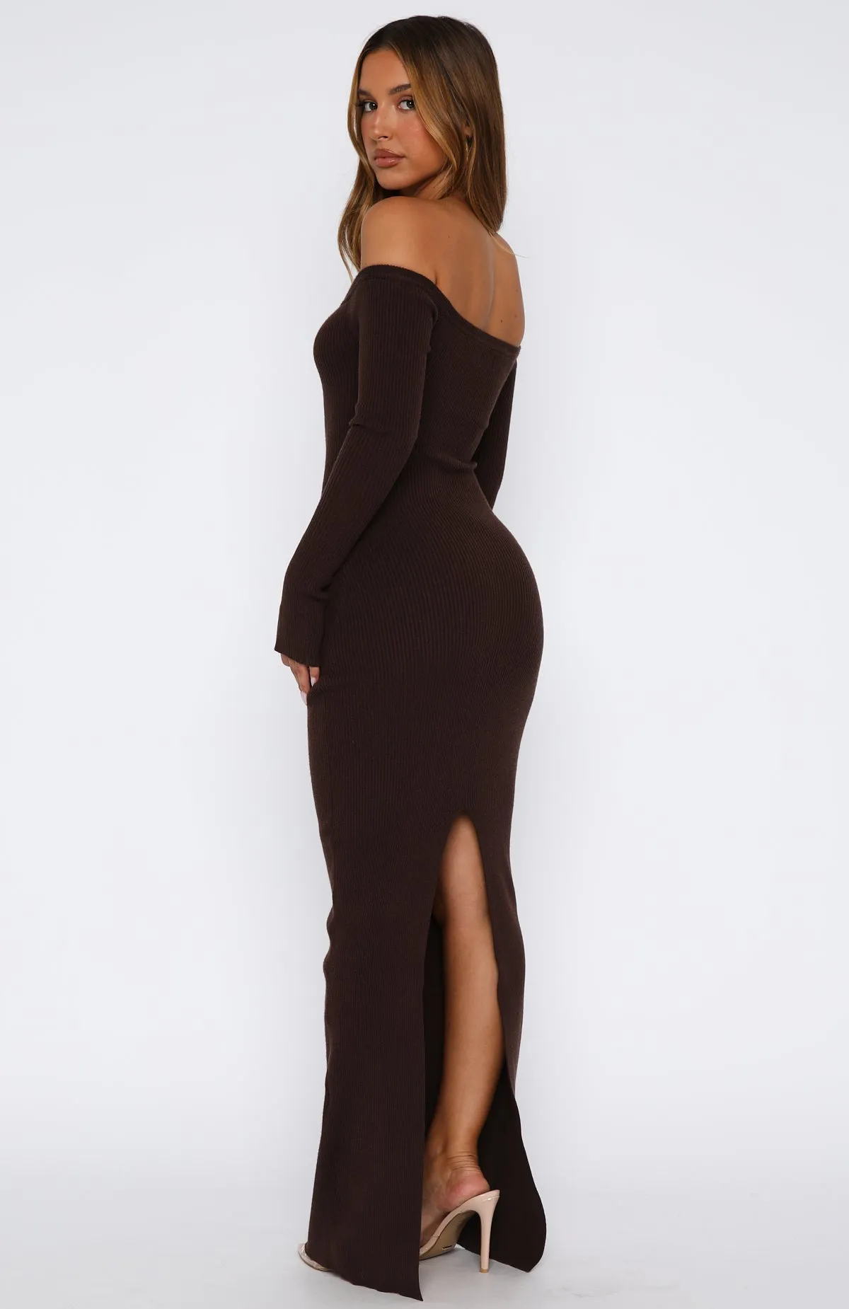 Star Studded Long Sleeve Knit Maxi Dress Chocolate sold by White Fox Boutique product image thumbnail 4