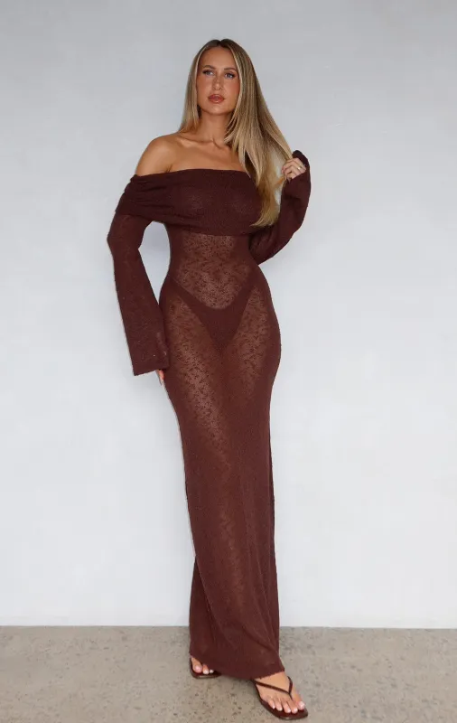 Made It Out Long Sleeve Boucle Maxi Dress Chocolate sold by White Fox Boutique