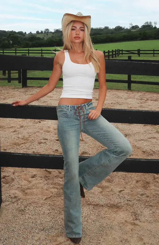 Original Trendsetter Low Rise Flare Jeans Brown Blue sold by White Fox Boutique