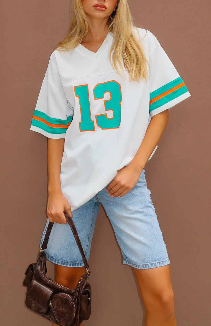 Friday Night Lights Oversized Jersey White/Teal sold by White Fox Boutique