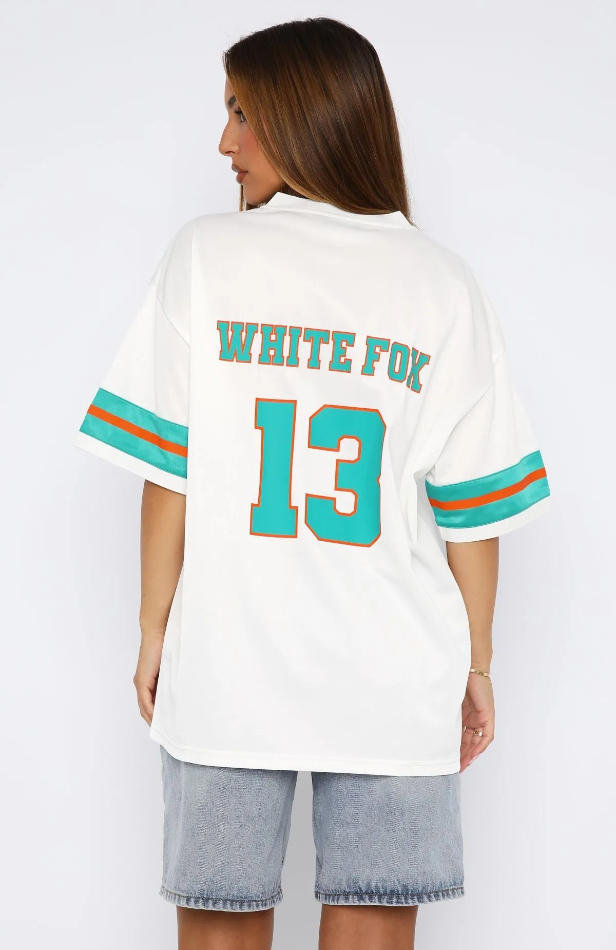 Friday Night Lights Oversized Jersey White/Teal sold by White Fox Boutique product image thumbnail 4