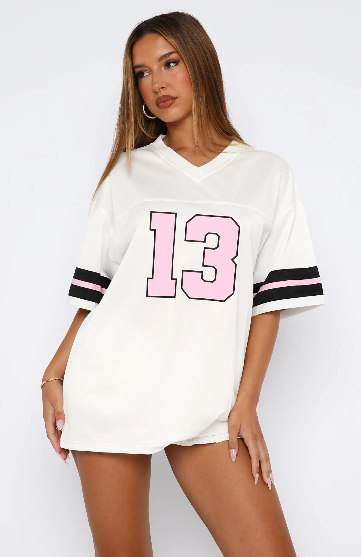 Friday Night Lights Oversized Jersey White/Pink sold by White Fox Boutique product image thumbnail 3