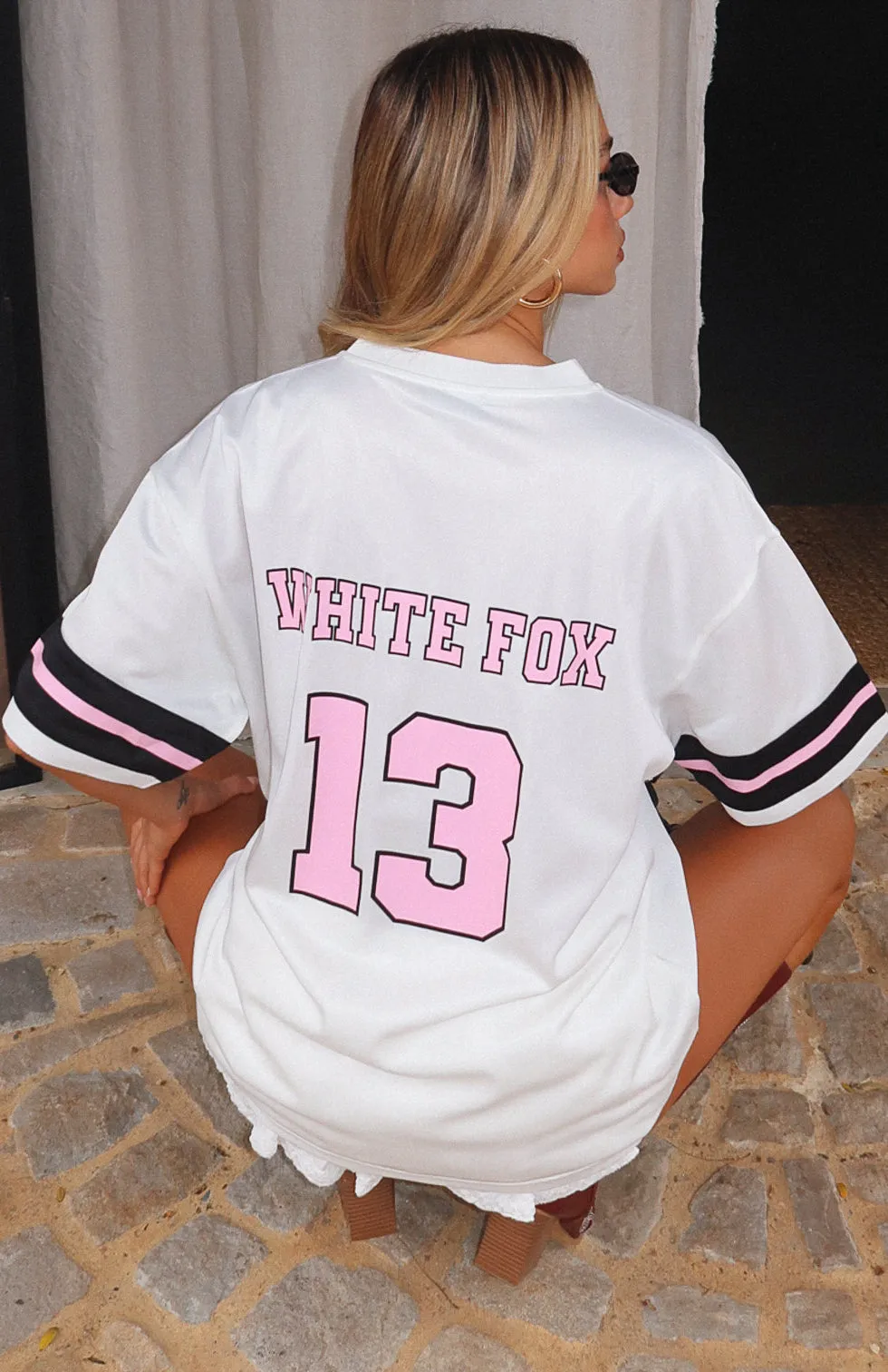 Friday Night Lights Oversized Jersey White/Pink sold by White Fox Boutique