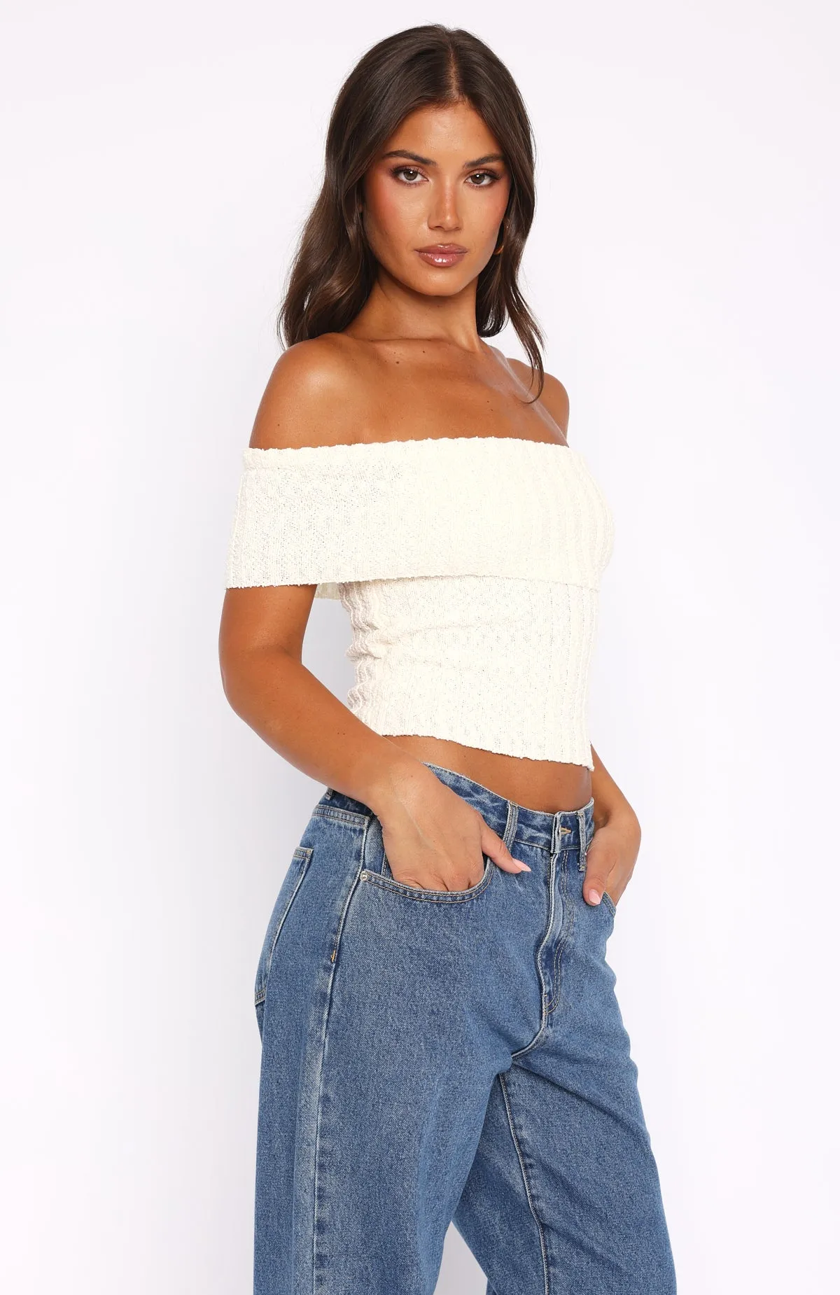 What I Want To Hear Off Shoulder Knit Top Cream sold by White Fox Boutique product image thumbnail 3