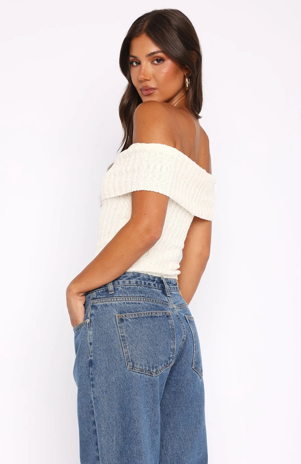 What I Want To Hear Off Shoulder Knit Top Cream sold by White Fox Boutique product image thumbnail 4