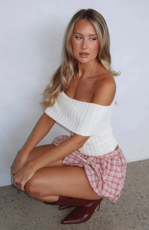 What I Want To Hear Off Shoulder Knit Top Cream made by White Fox Boutique