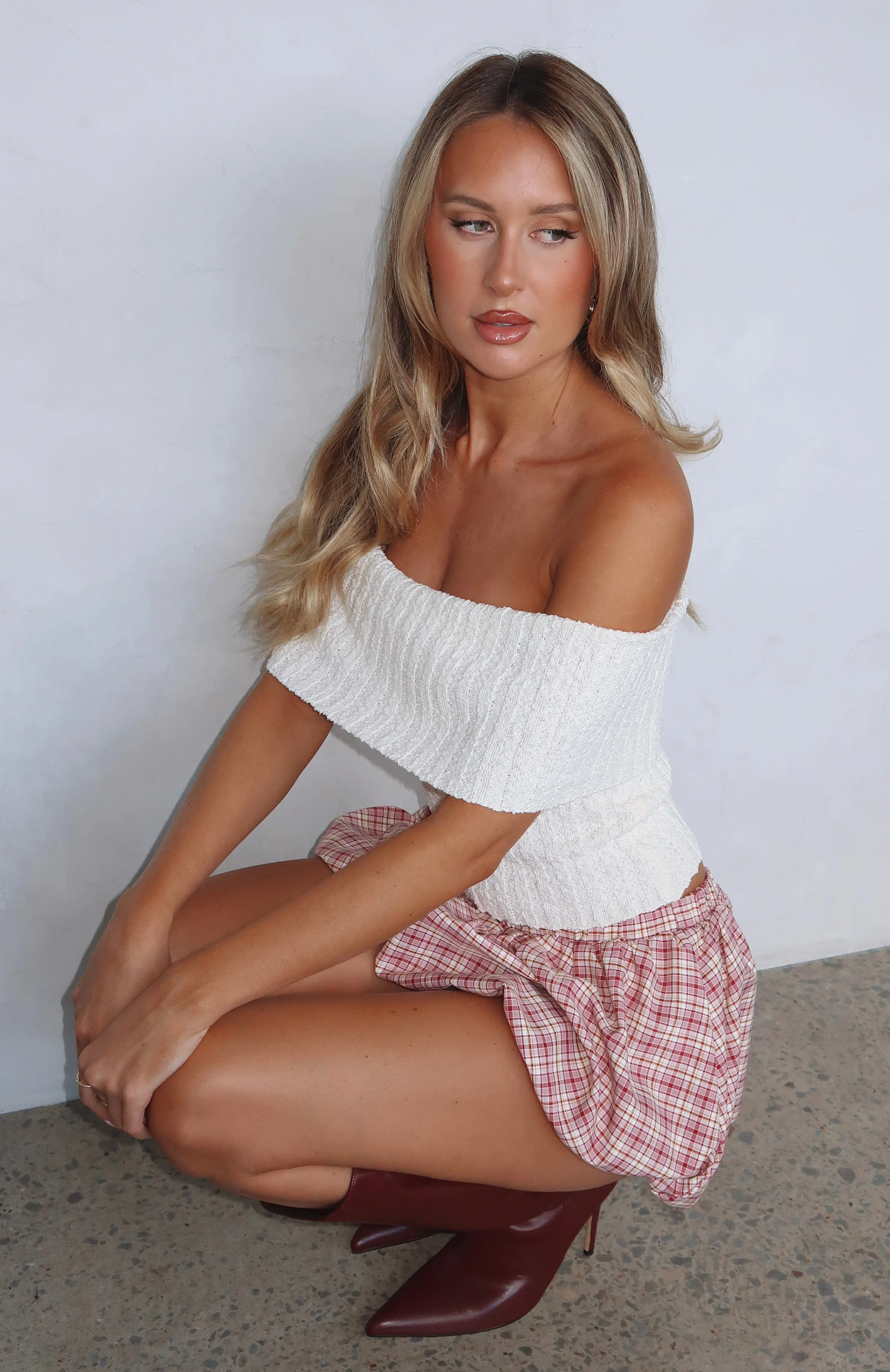 What I Want To Hear Off Shoulder Knit Top Cream sold by White Fox Boutique