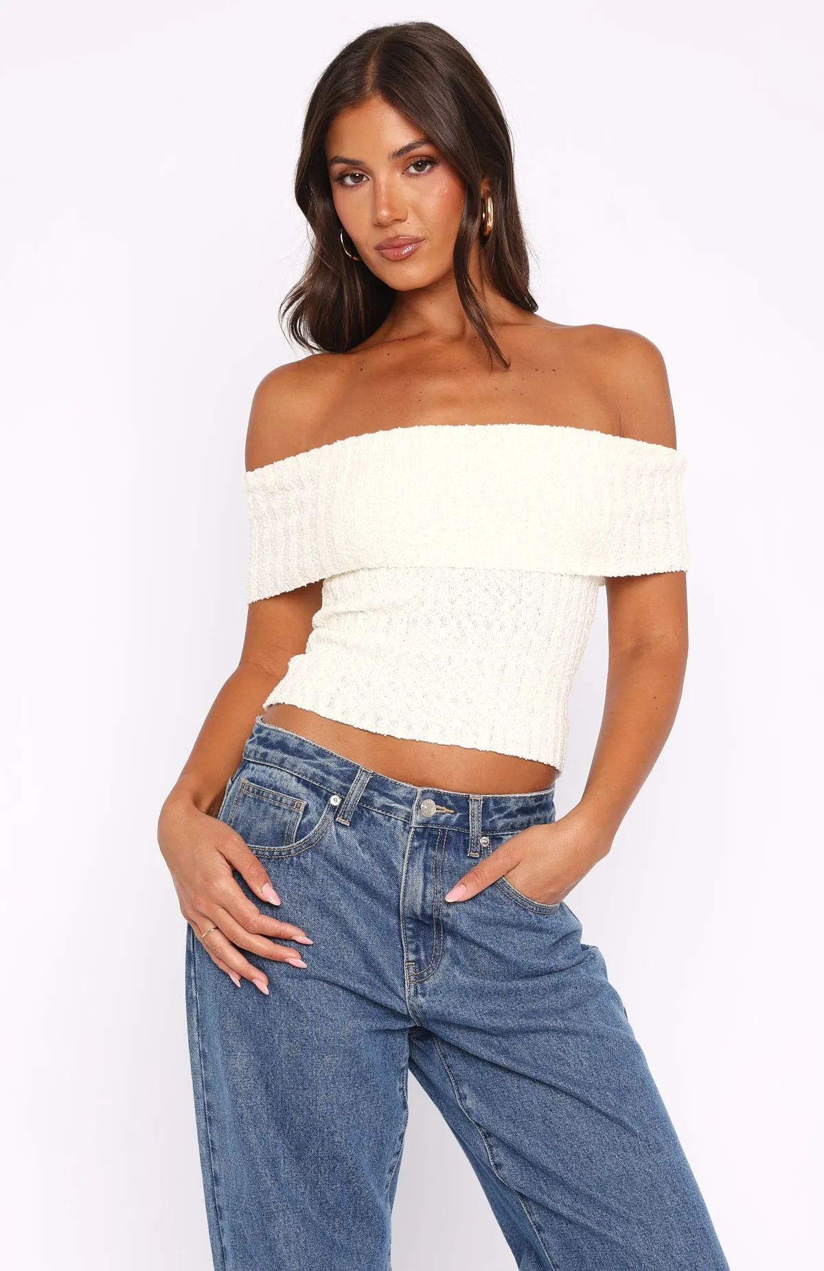 What I Want To Hear Off Shoulder Knit Top Cream sold by White Fox Boutique product image thumbnail 2