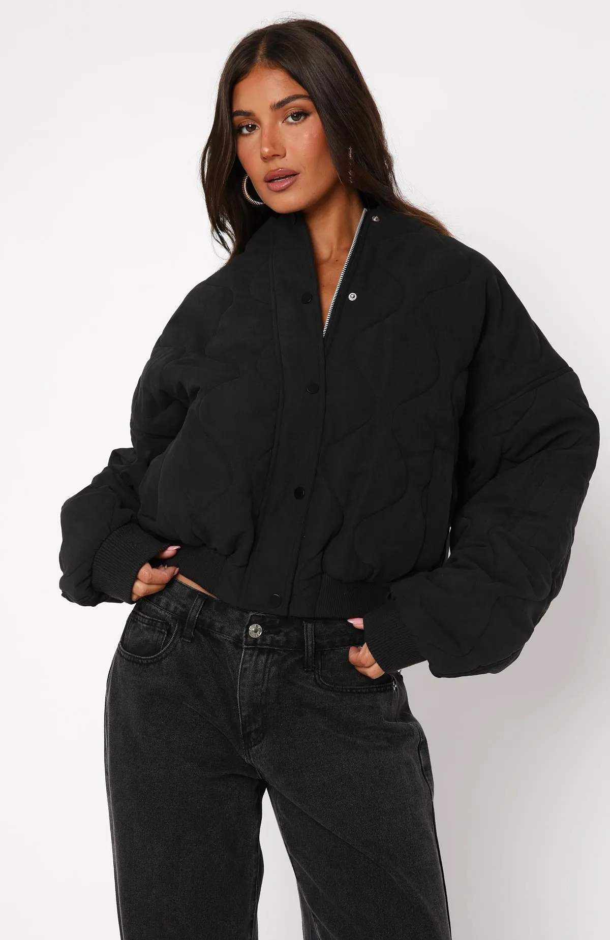 Soft Love Bomber Jacket Black sold by White Fox Boutique product image thumbnail 2