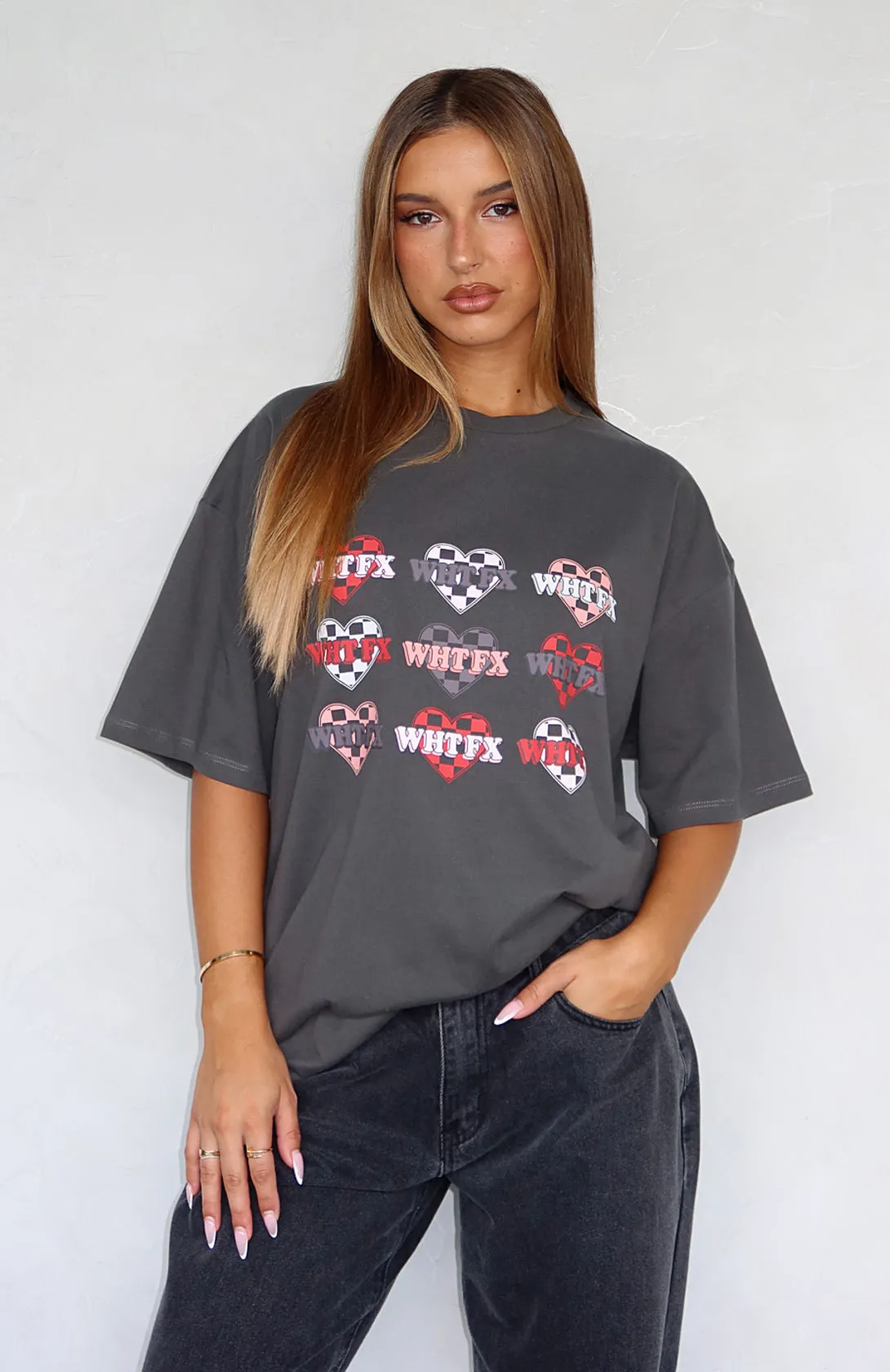 She's Too Nice Oversized Tee Charcoal sold by White Fox Boutique