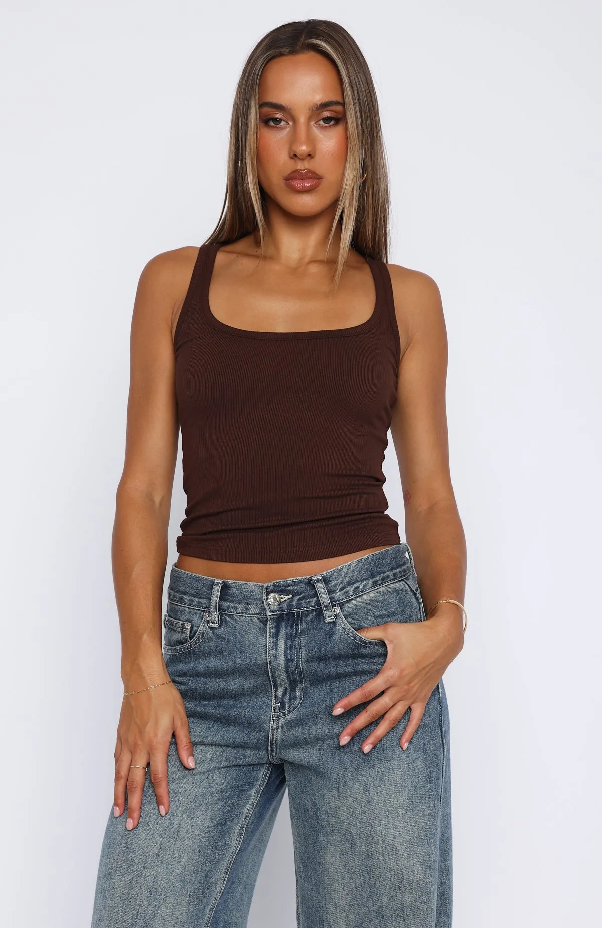 Filled With Life Ribbed Tank Chocolate sold by White Fox Boutique product image thumbnail 2