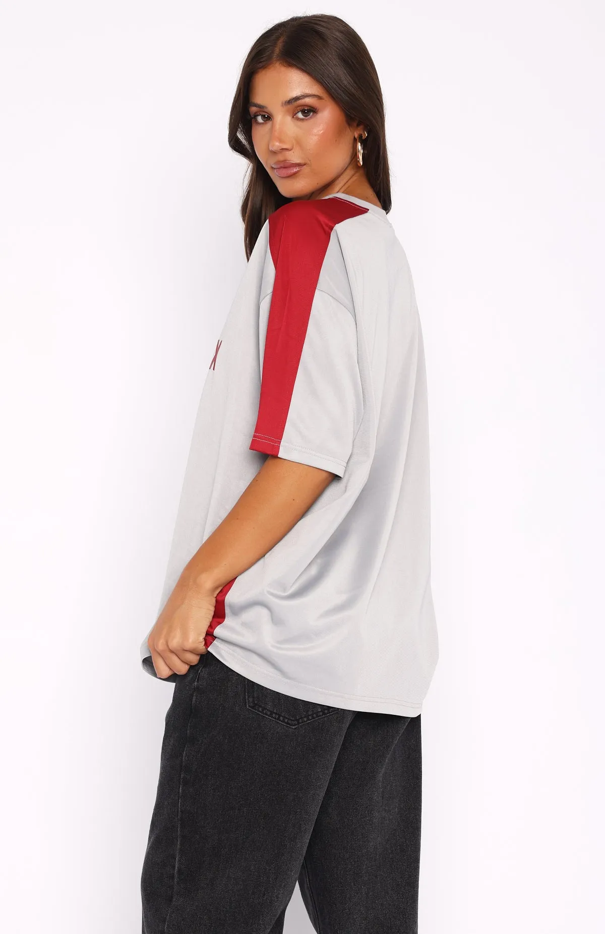 Checking Up On You Oversized Jersey Light Grey/Burgundy sold by White Fox Boutique product image thumbnail 4