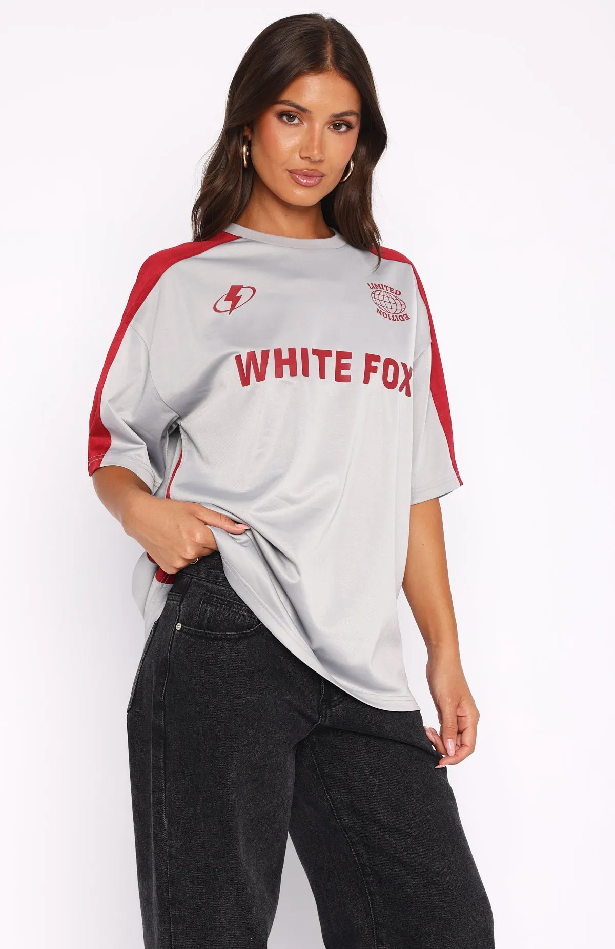 Checking Up On You Oversized Jersey Light Grey/Burgundy sold by White Fox Boutique product image thumbnail 3