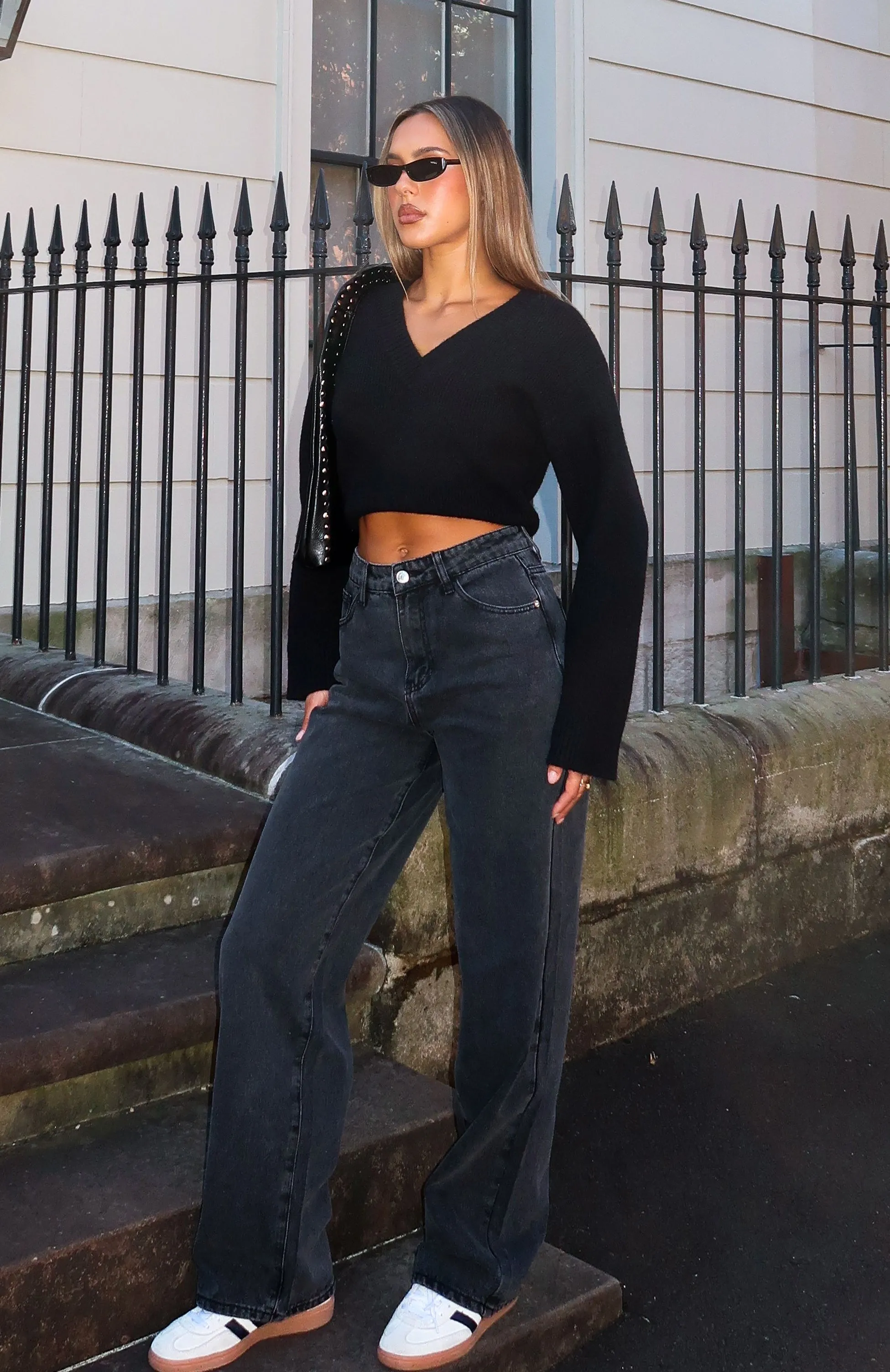 Bring The Style High Rise Wide Leg Jeans Black Acid sold by White Fox Boutique