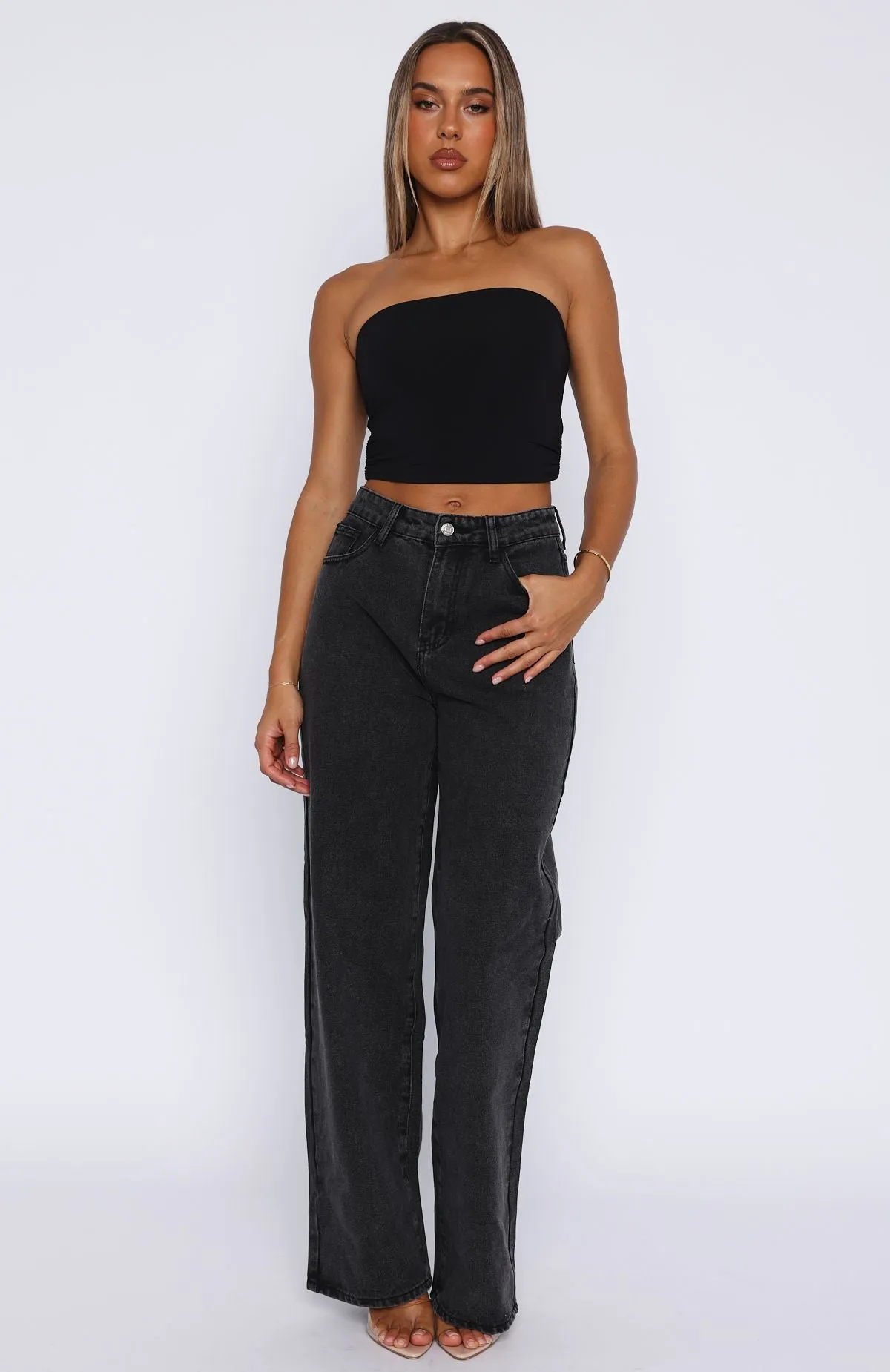 Bring The Style High Rise Wide Leg Jeans Black Acid sold by White Fox Boutique product image thumbnail 2