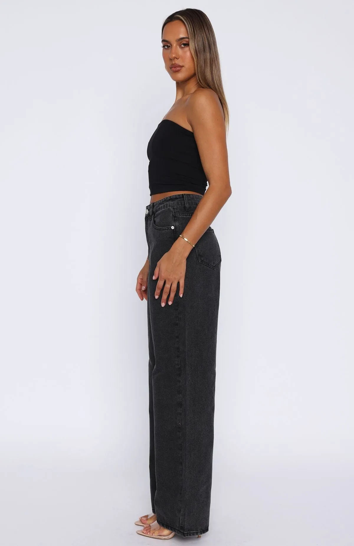 Bring The Style High Rise Wide Leg Jeans Black Acid sold by White Fox Boutique product image thumbnail 3