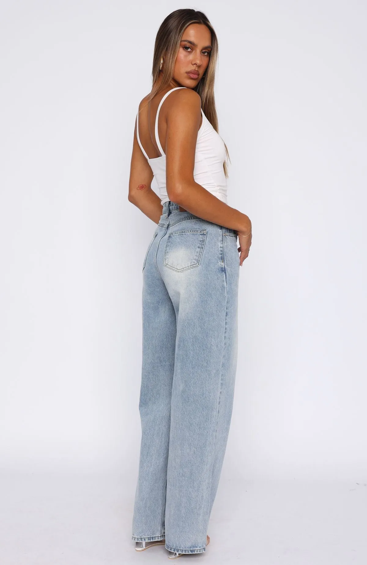 Bring The Style High Rise Wide Leg Jeans Light Blue sold by White Fox Boutique product image thumbnail 4