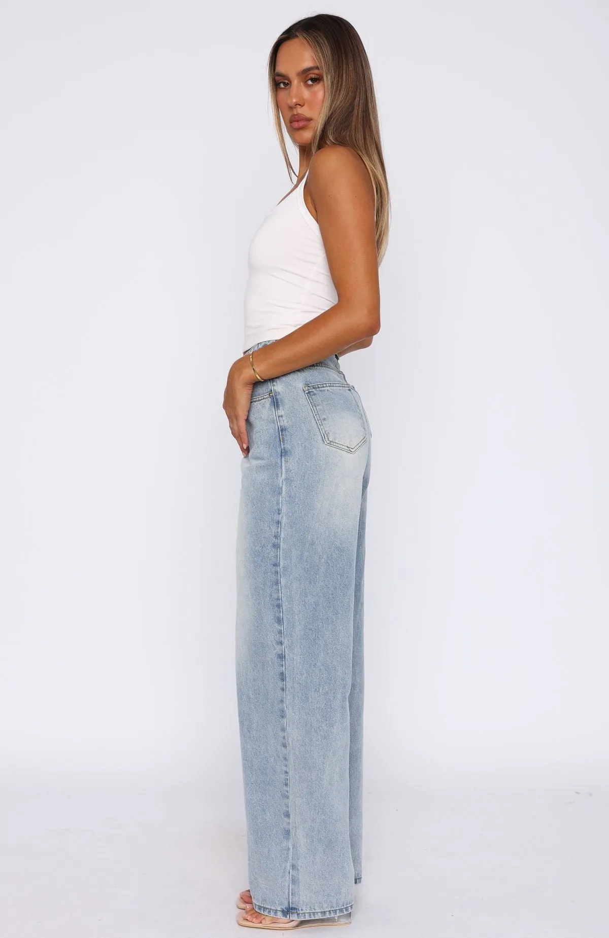 Bring The Style High Rise Wide Leg Jeans Light Blue sold by White Fox Boutique product image thumbnail 3
