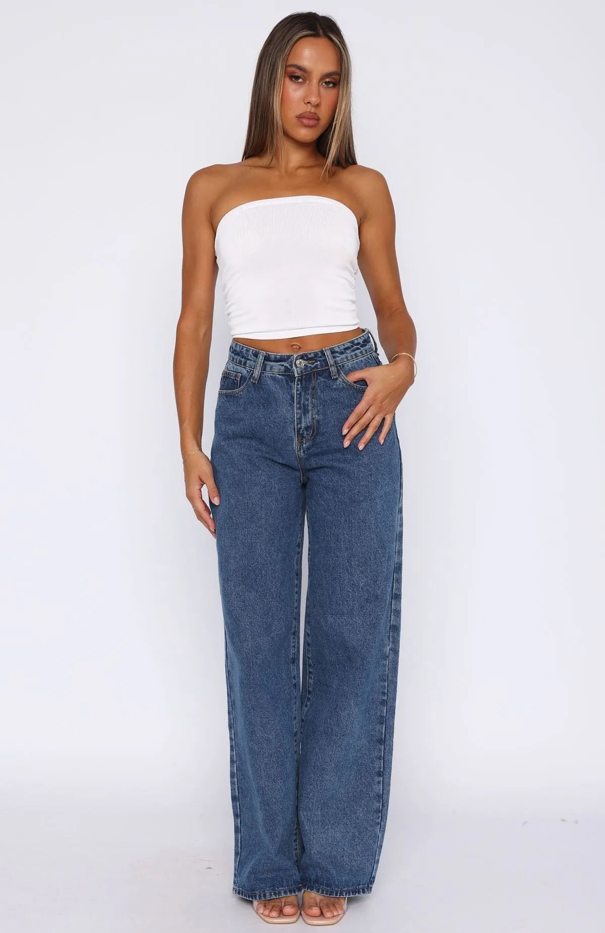 Bring The Style High Rise Wide Leg Jeans Admiral Blue sold by White Fox Boutique product image thumbnail 2