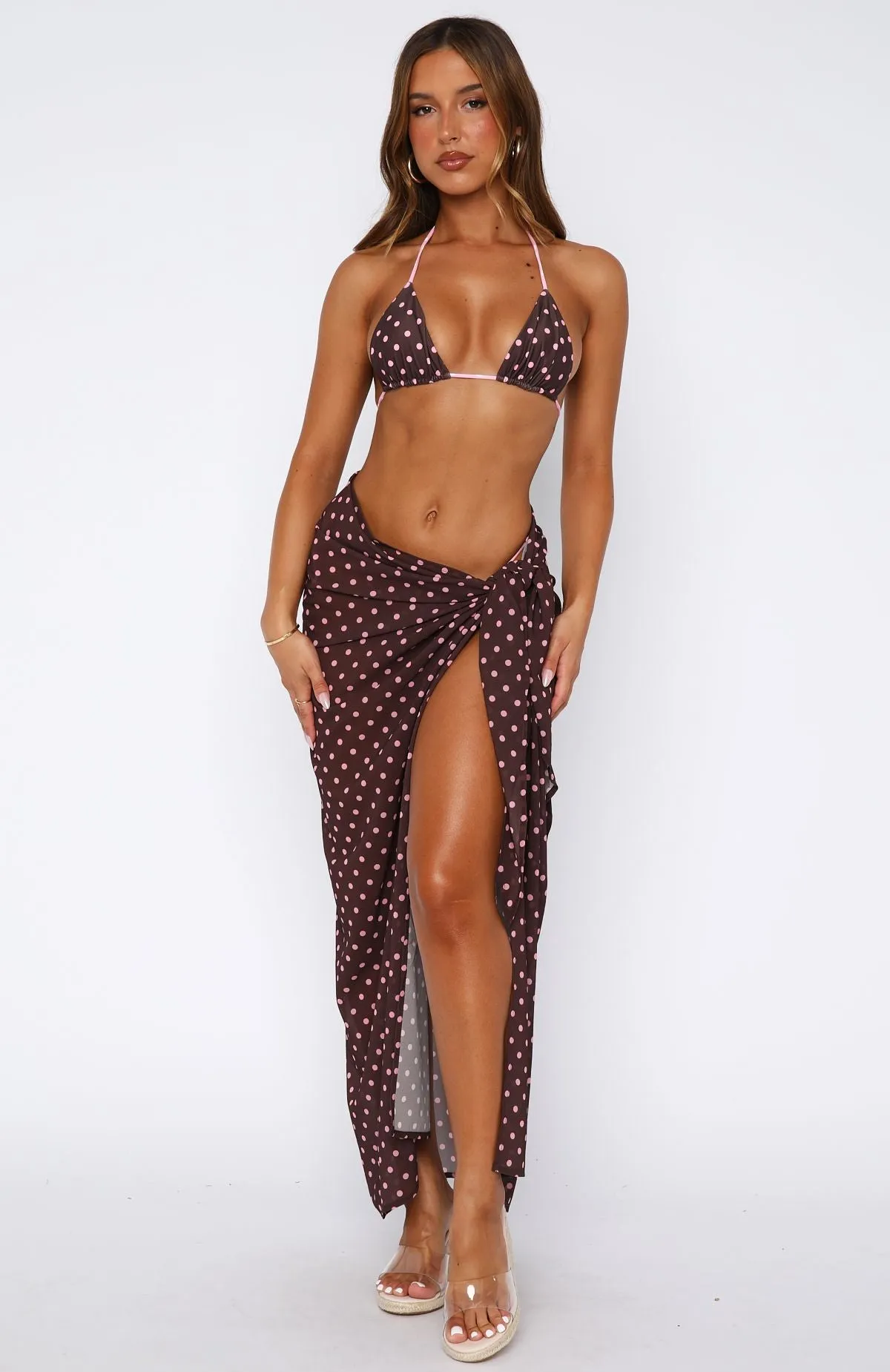 Seaforth Sarong Choc/Pink Polka Dot sold by White Fox Boutique product image thumbnail 3