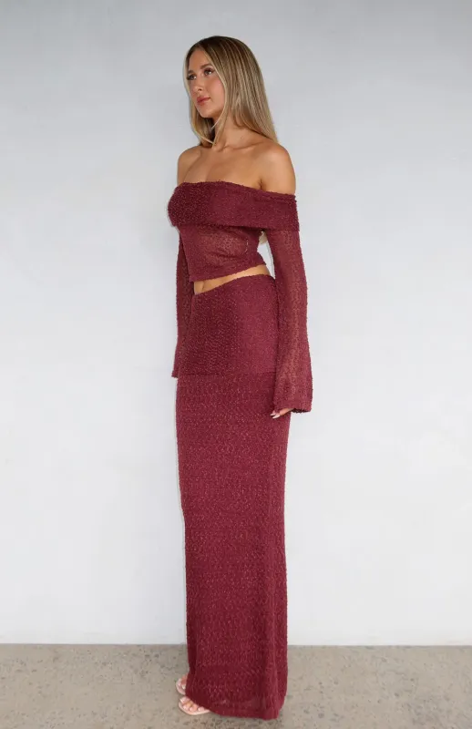 In Too Deep Knit Maxi Skirt Burgundy sold by White Fox Boutique