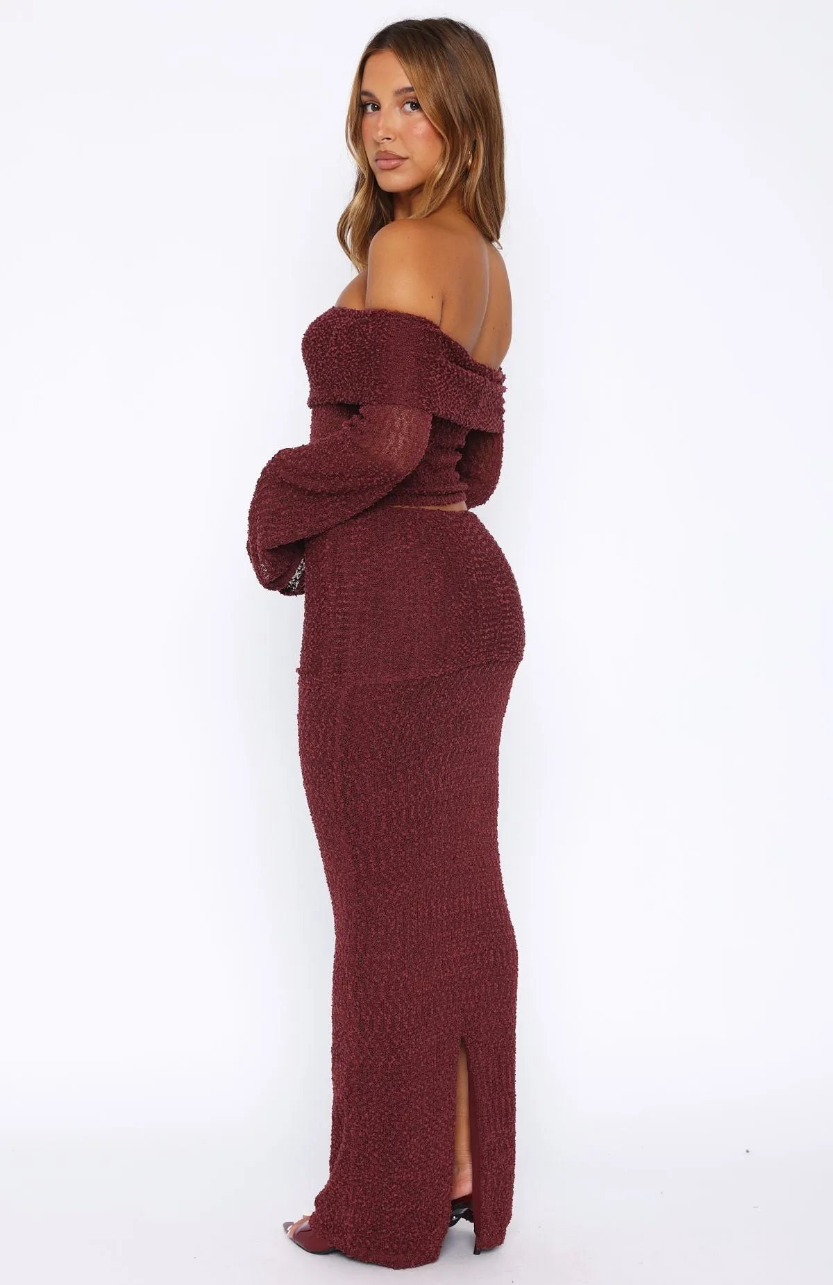 In Too Deep Knit Maxi Skirt Burgundy sold by White Fox Boutique product image thumbnail 4