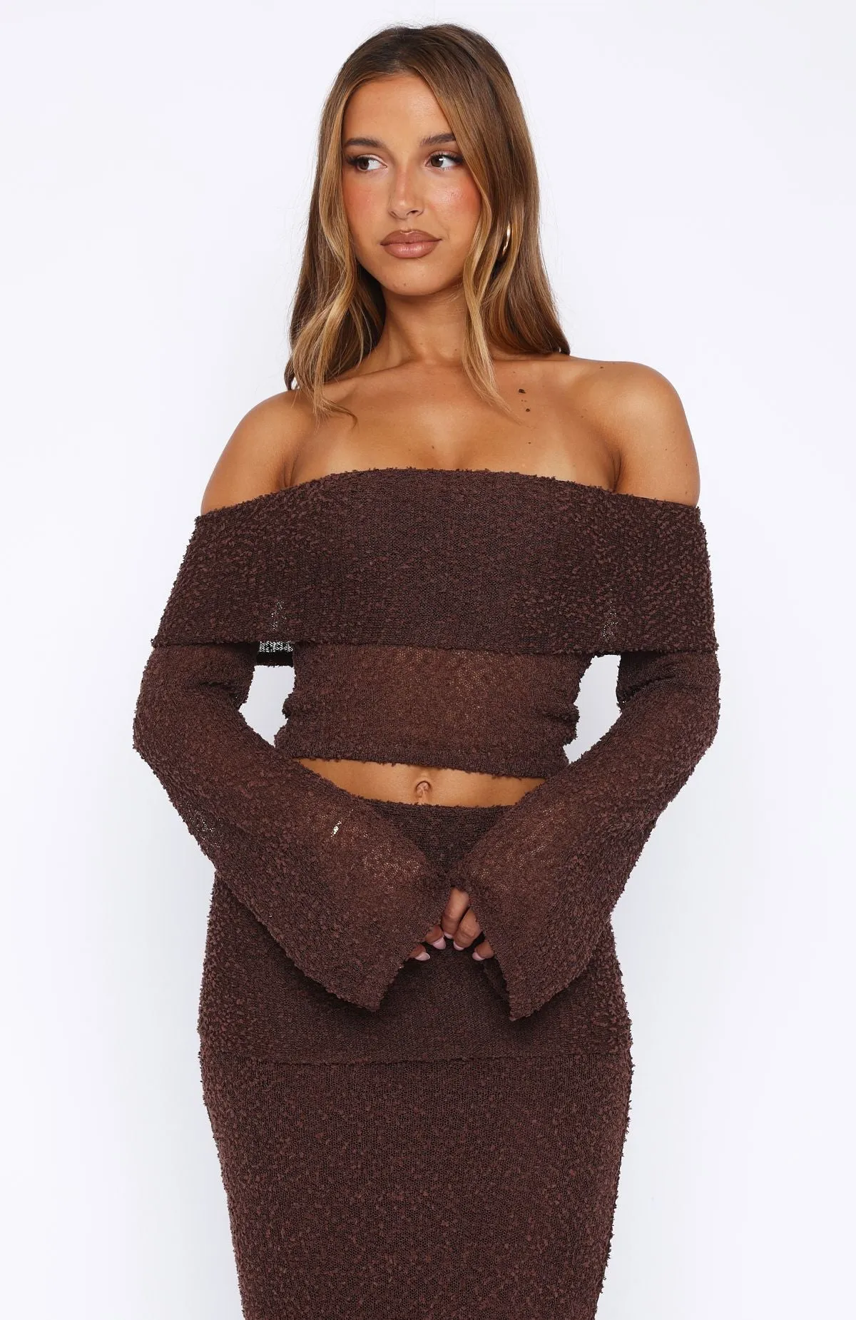 In Too Deep Long Sleeve Knit Top Chocolate sold by White Fox Boutique product image thumbnail 2