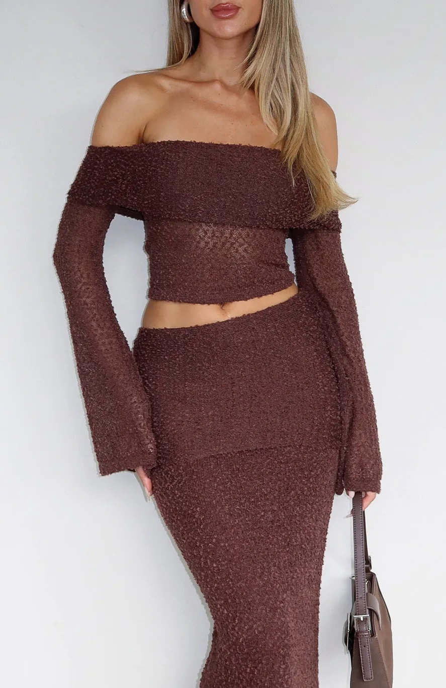 In Too Deep Long Sleeve Knit Top Chocolate sold by White Fox Boutique