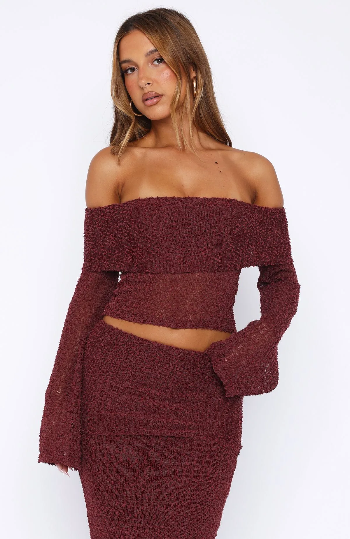 In Too Deep Long Sleeve Knit Top Burgundy sold by White Fox Boutique product image thumbnail 2