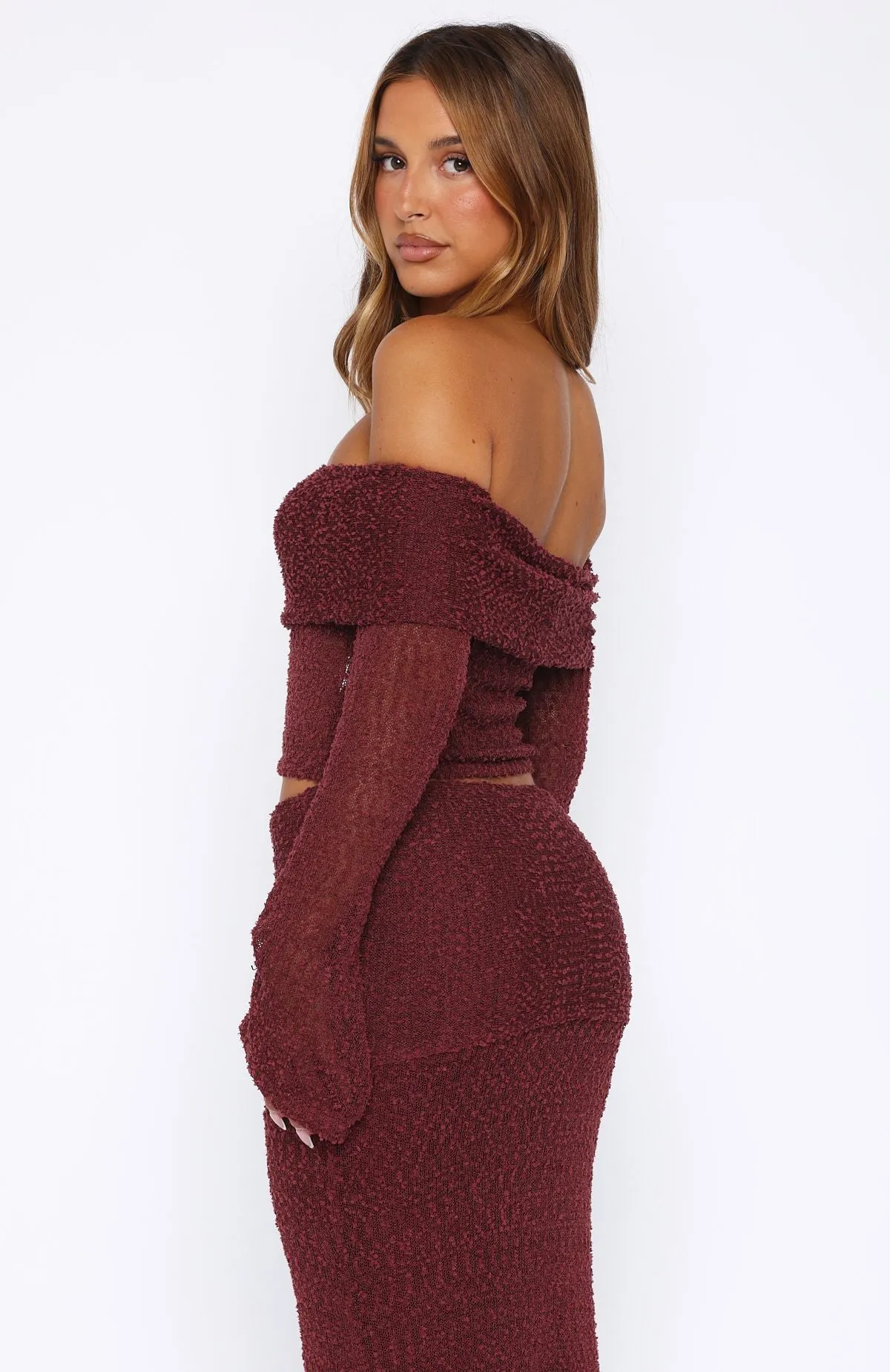 In Too Deep Long Sleeve Knit Top Burgundy sold by White Fox Boutique product image thumbnail 4