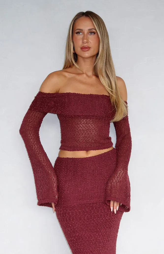 In Too Deep Long Sleeve Knit Top Burgundy sold by White Fox Boutique