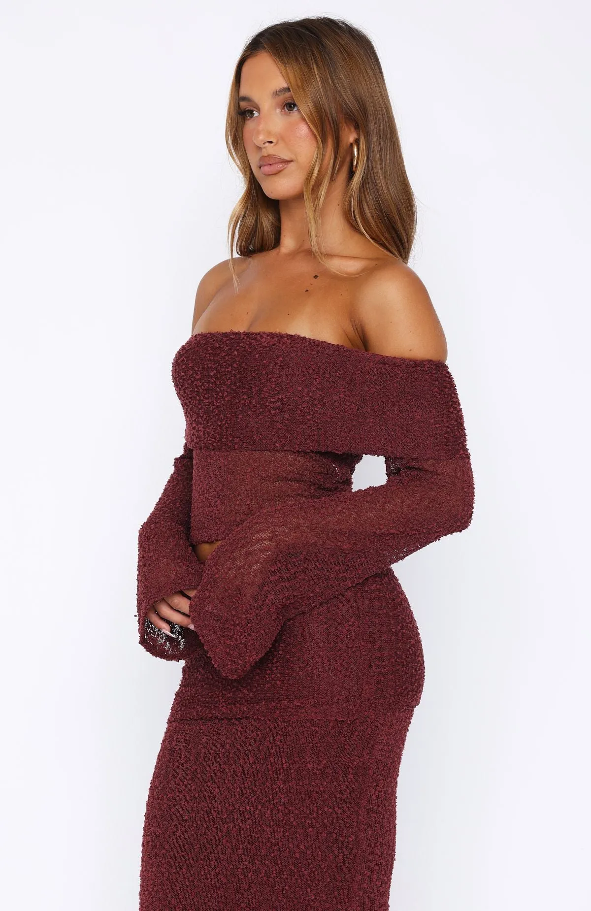In Too Deep Long Sleeve Knit Top Burgundy sold by White Fox Boutique product image thumbnail 3