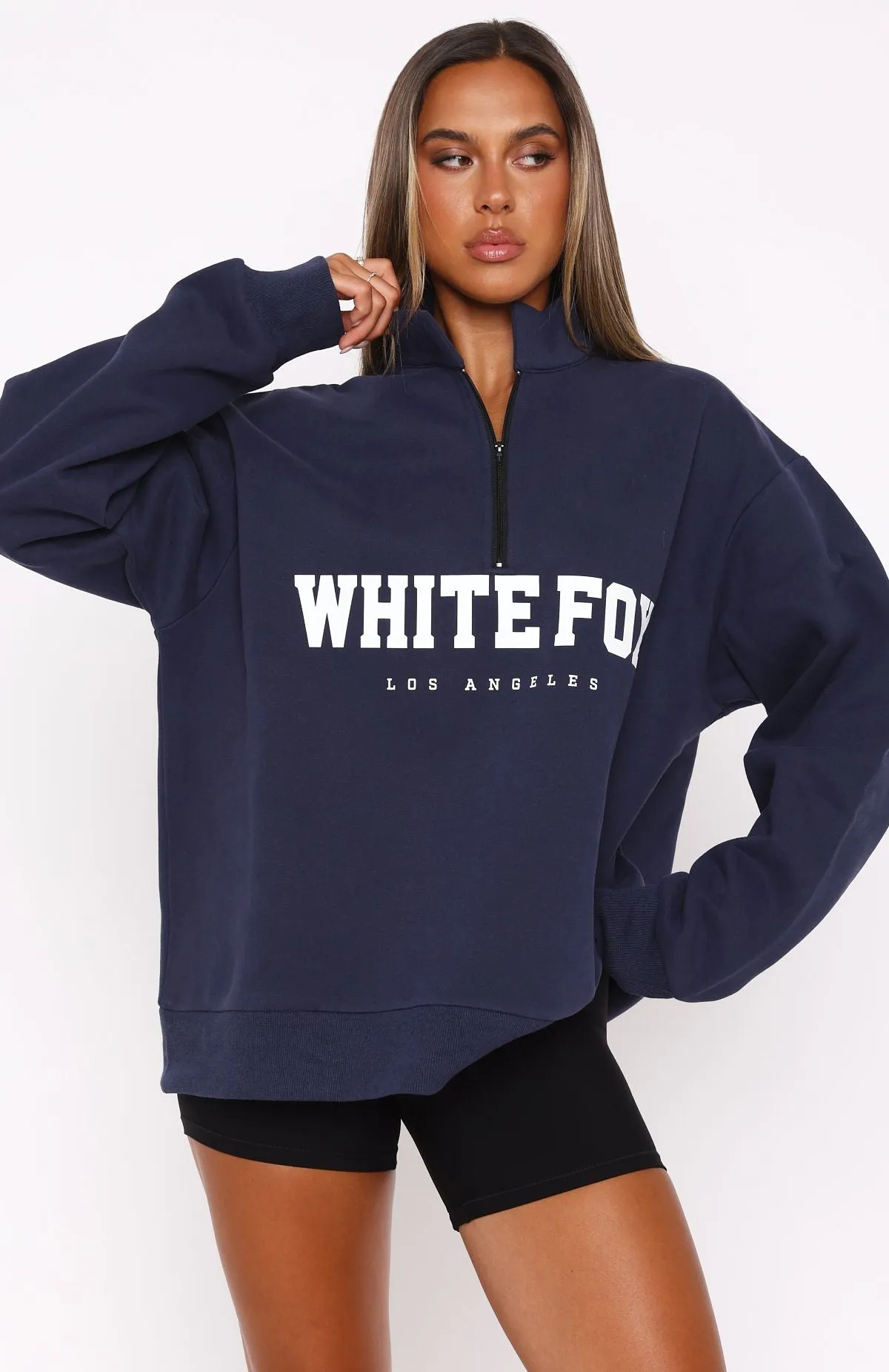 High Standard Zip Front Sweater Navy sold by White Fox Boutique product image thumbnail 2